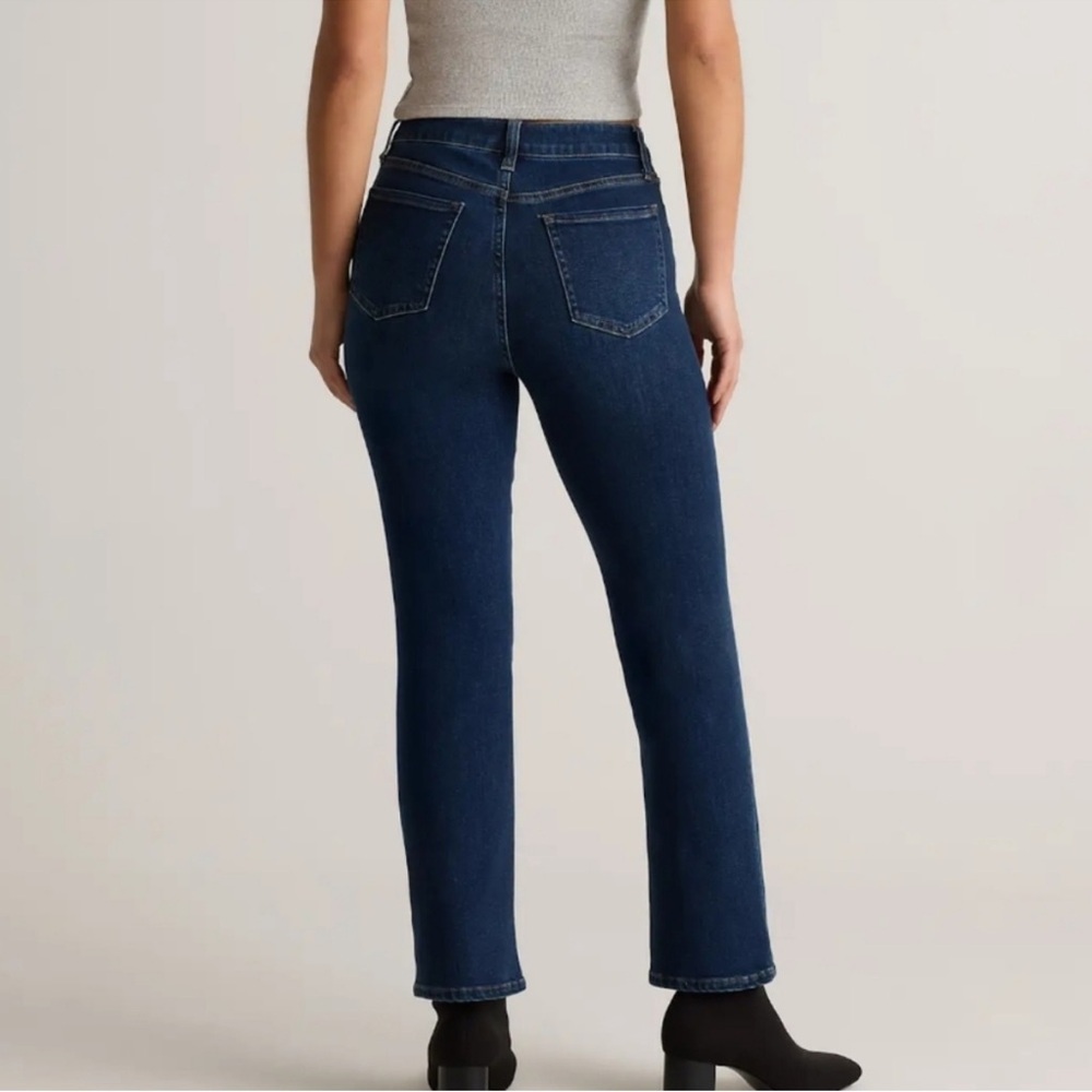 QUINCE Luna Stretch Slim Straight Jeans Crop Dark Blue Sz 28 mid rise ankle - Picture 2 of 10